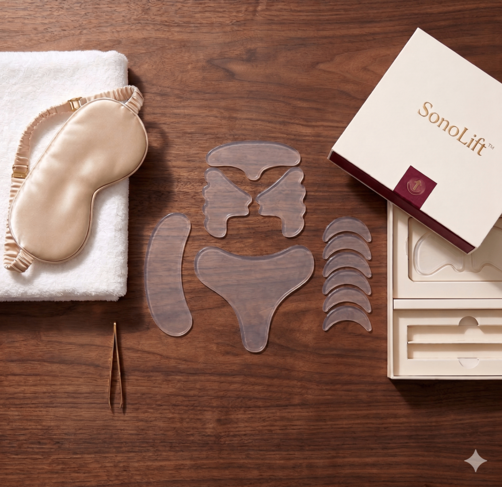 Sistema SonoLift™ completo — patches de silicone, sérum, creme e estojo premium